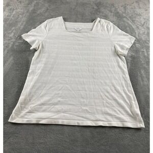 Coral Bay Womens XL White Textured Stripe Square Neck Short Sleeve Knit Top